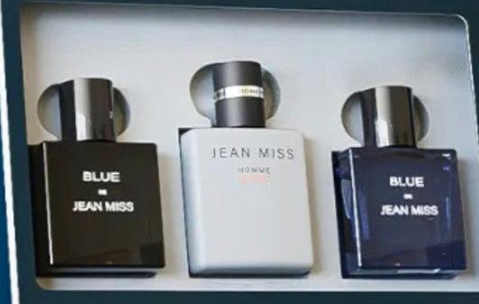 Ensemble de trois eaux de parfums pour hommes de Jean Miss coffret bleu - Le monde d'Ela