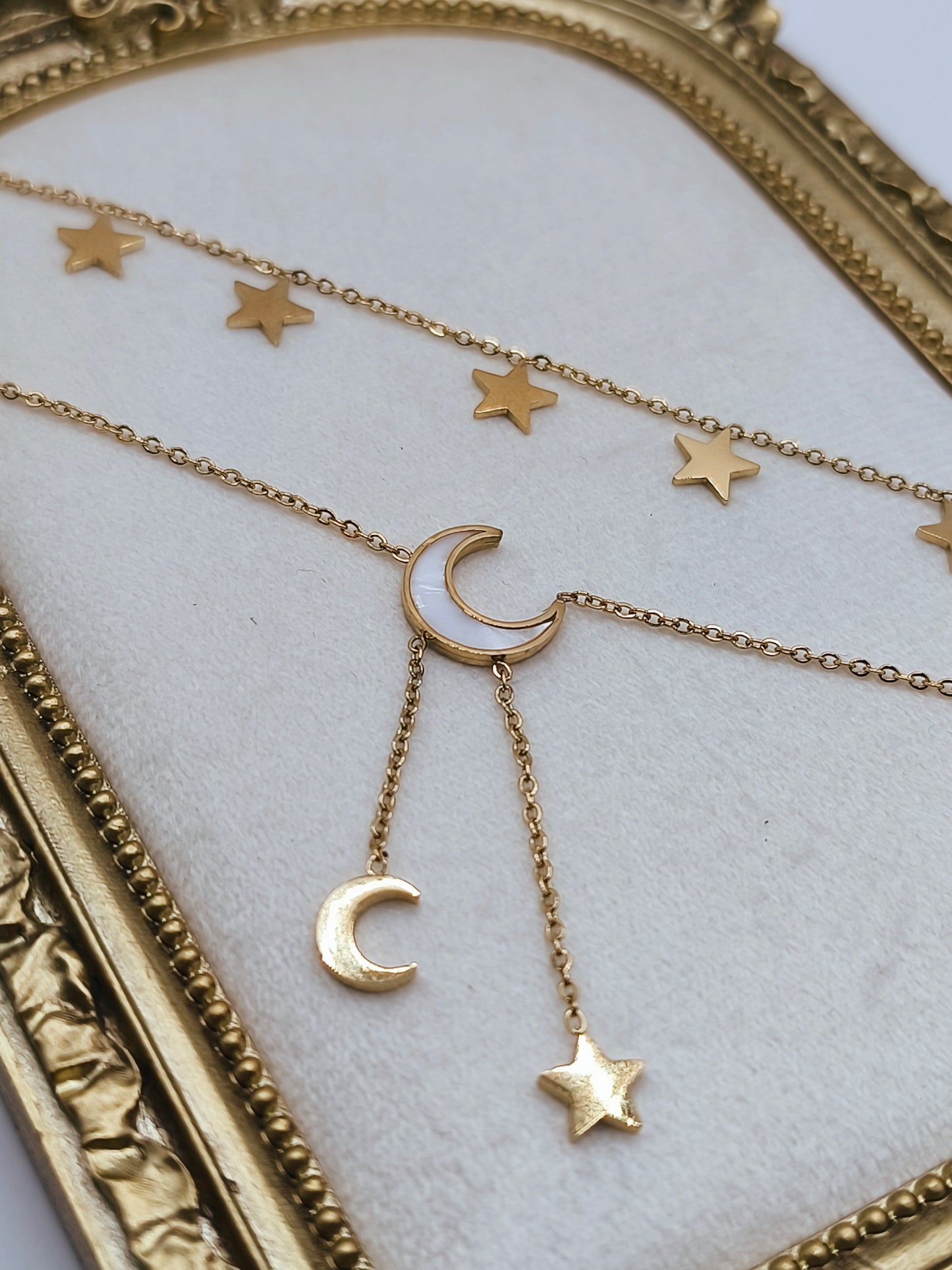 Collier pour femme, pendentif demi Lune en acier inoxydable 304