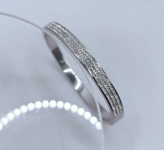 Bracelet femme trois rangs de faux diamants en argent #02