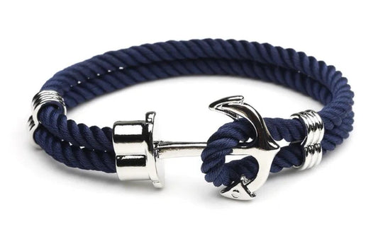 Bracelet homme, ancre avec corde bleue marine #07 - Le monde d'Ela