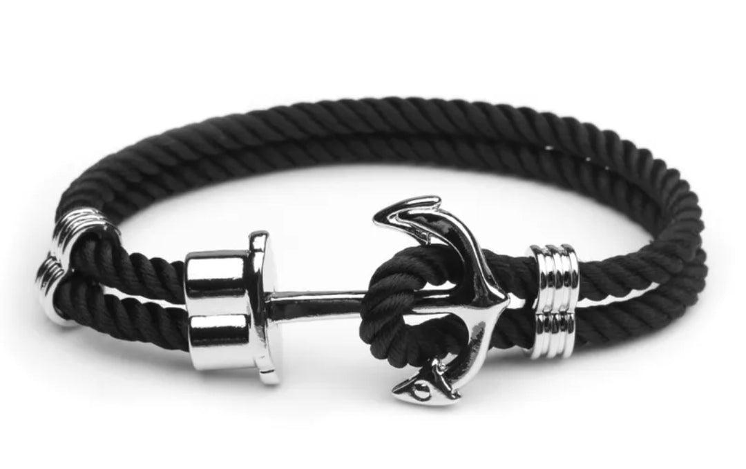 Bracelet homme, ancre avec corde noire #08 - Le monde d'Ela