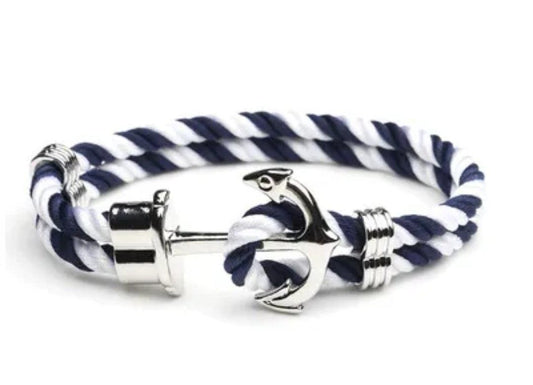 Bracelet homme, ancre avec corde bleue & blanche #10 - Le monde d'Ela