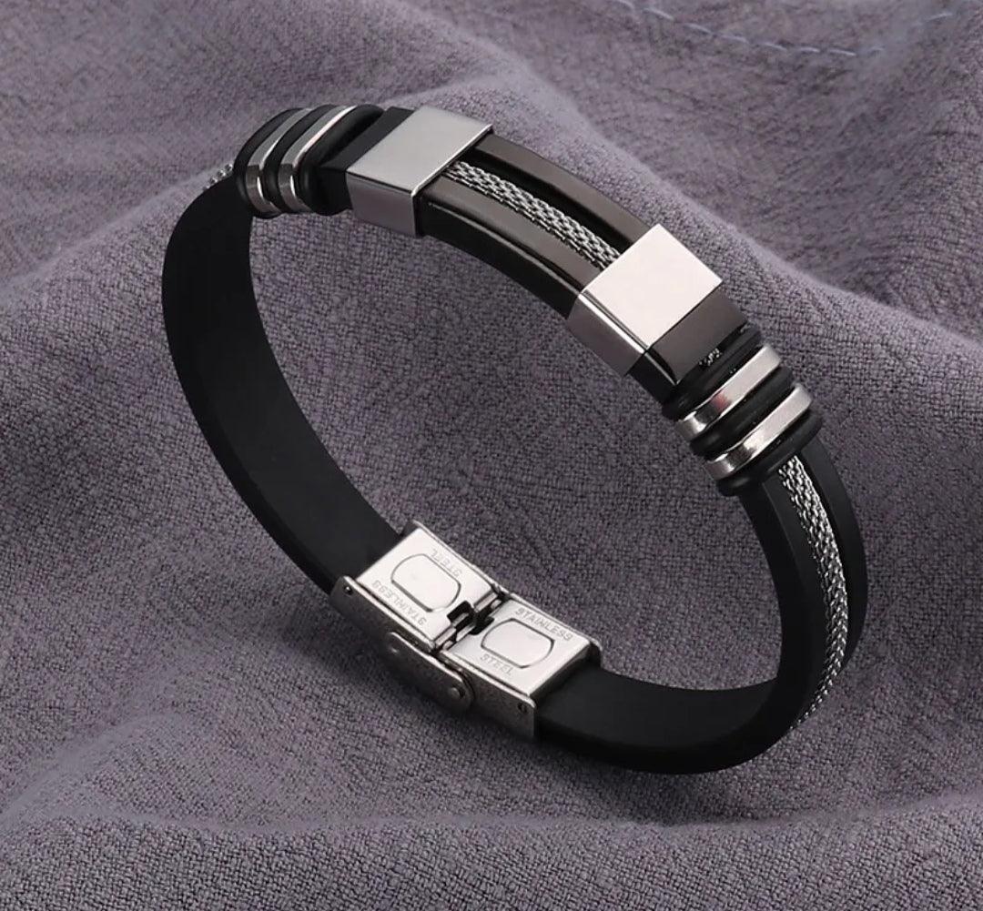 Bracelet homme Noir & Argent uni en acier inoxydable #02 - Le monde d'Ela